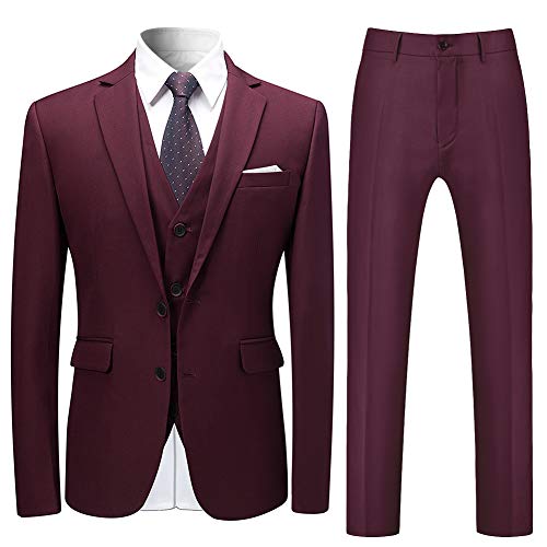 Allthemen Anzug Herren Anzug 3 Teilig Slim Fit Herrenanzug Hochzeit Anzüge Herren Modern Sakko für Business Weinrot M von Allthemen