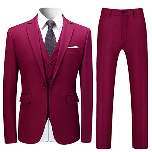 Allthemen Anzug Herren Anzug Slim Fit 3 Teilig Herrenanzug 3-Teilig Anzüge Herren Modern Sakko Business Hochzeit Weinrot L von Allthemen