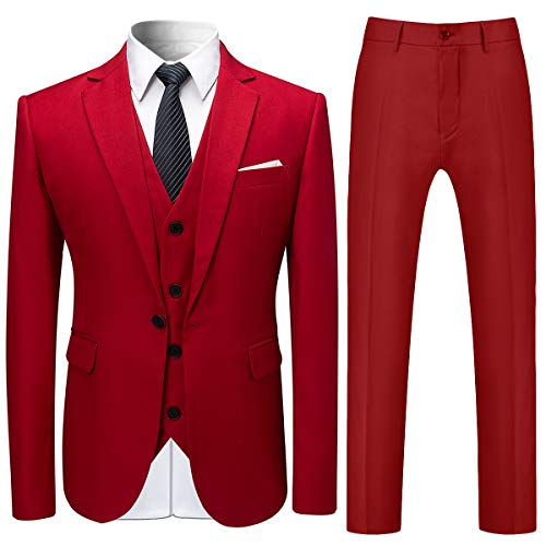 Allthemen Anzug Herren Anzug Slim Fit 3 Teilig Herrenanzug 3-Teilig Anzüge Herren Modern Sakko für Business Hochzeit Rot XS von Allthemen
