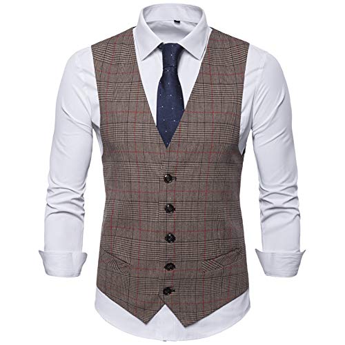 Allthemen Anzugweste Herren Kariert Weste Anzug V-Ausschnitt Slim Fit Anzug Herrenweste Gilet für Business Hochzeit Freizeit #9700 Kaffee 3XL von Allthemen