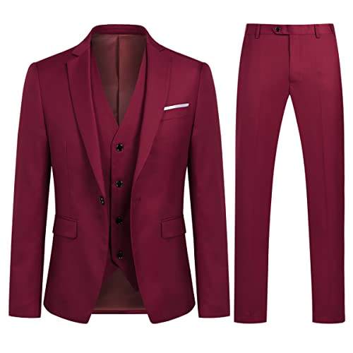 Allthemen Anzug Herren Slim Fit 3 Teilig Anzüge Modern Herrenanzug 3-Teilig Sakko Hose Weste für Business Hochzeit Weinrot L von Allthemen