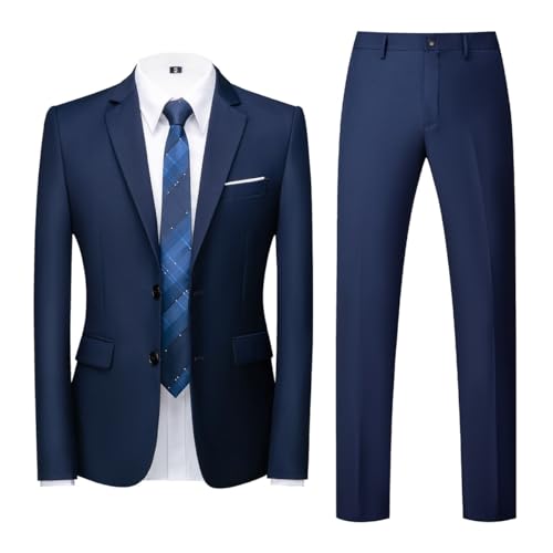 Allthemen Herren Anzug 2-teilig Slim Fit Einreihig Zwei Knöpfe Anzüge Hochzeit Business Blazer Hose Blau1 L von Allthemen