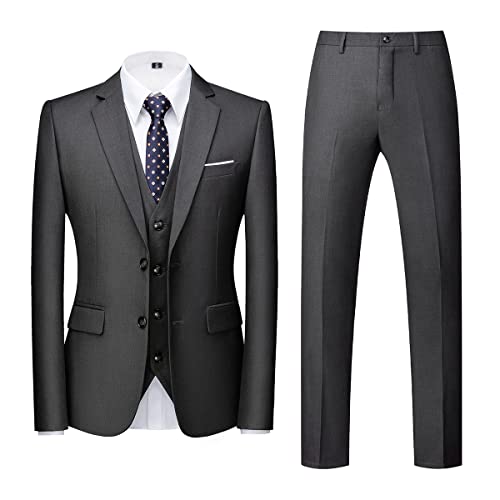 Allthemen Herren Anzug 3-teilig Slim Einreihig Zwei Knöpfe Hochzeit Smoking Anzug Blazer Weste Hose Grau XXL von Allthemen