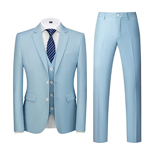 Allthemen Herren Anzug 3-teilig Slim Fit Einreihig Zwei Knöpfe Hochzeit Smoking Anzug Blazer Weste Hose Hellblau1 3XL von Allthemen