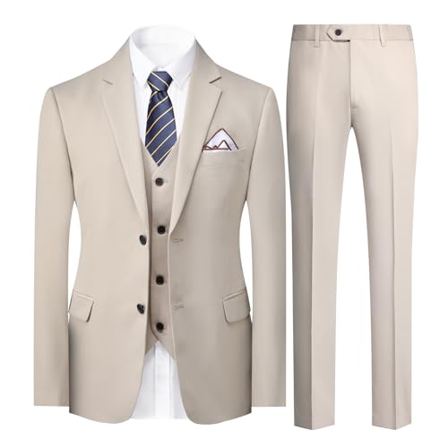 Allthemen Herren Anzug Stretch Slim Fit 3 Teilig Hochzeitsanzug Komplett Anzüge 2-Knopf Business Grau1 L von Allthemen