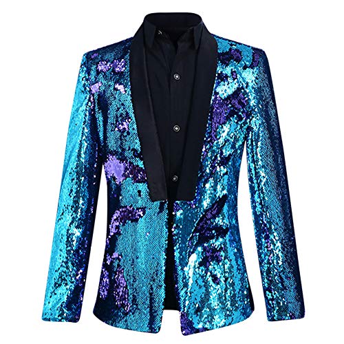 Allthemen Herren Blitzende Smokingjacke Glitzer Pailletten Sakkos mit Schalkragen Blau+Violett L von Allthemen