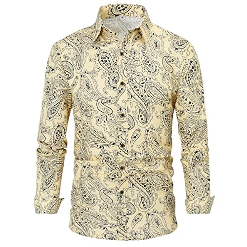 Allthemen Herren Blumen Hemden Leinen Bunte Hemd Langarmhemd Muster Paisley Freizeitshemd Langarm Casual Shirt Paisleymuster XL von Allthemen