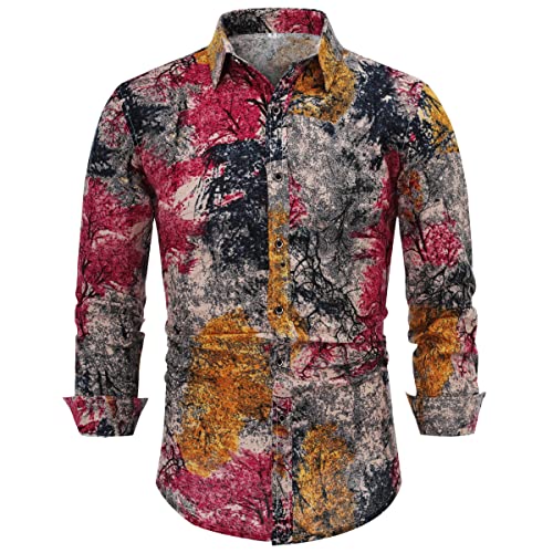 Allthemen Herren Blumen Hemden Leinen Bunte Hemd Langarmhemd Muster Paisley Freizeitshemd Langarm Casual Shirt Farbe 11 XL von Allthemen