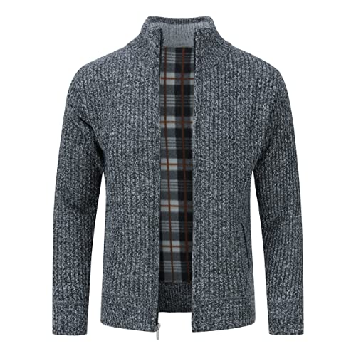 Allthemen Herren Cardigan Grobstrick Reißverschluss Strickjacke mit Stehkragen Winter Pollover Knitted Dunkelgrau M von Allthemen