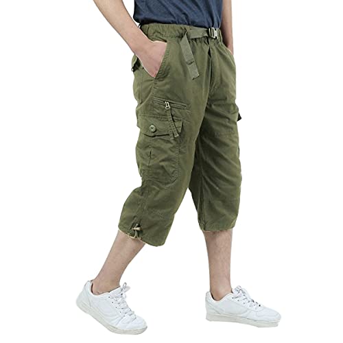 Allthemen Herren Cargo Shorts mit Gummiband 3/4 Bermuda Shorts Männer Cargo Hose Sommer Kurze Hose Armee 4XL von Allthemen