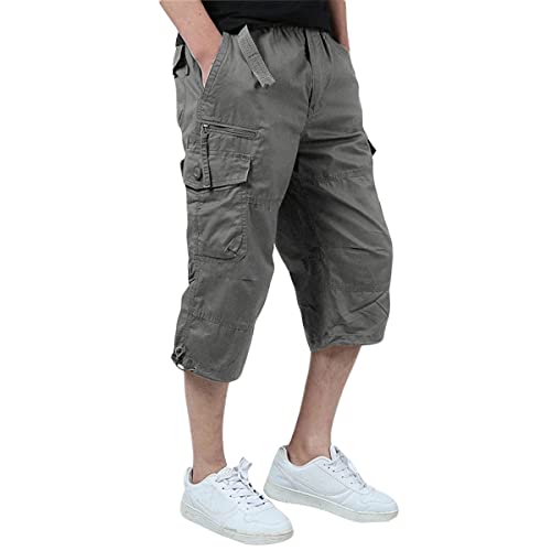 Allthemen Herren Cargo Shorts mit Gummiband 3/4 Bermuda Shorts Männer Cargo Hose Sommer Kurze Hose Grau XXL von Allthemen