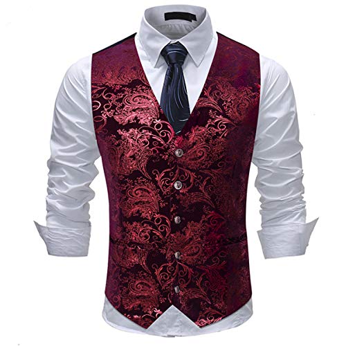 Allthemen Weste Herren Westen Gilet Jacquard Anzugweste für Hochzeit und Party Rot L von Allthemen