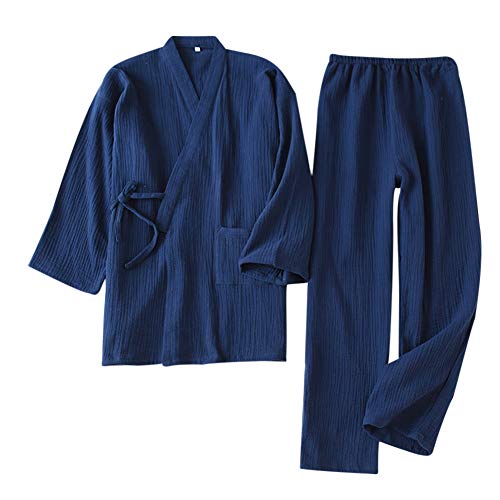 Allthemen Herren Kimono Japanische Yukata Pyjama Robe Morgenmantel Hausanzug aus Baumwolle Bademantel #026 Dunkelblau L von Allthemen