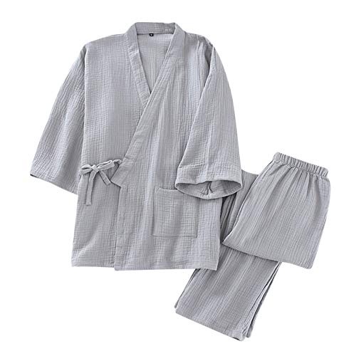 Allthemen Herren Kimono Japanische Yukata Pyjama Robe Morgenmantel Hausanzug aus Baumwolle Bademantel #026 Grau L von Allthemen