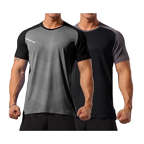 Allthemen Herren Muskelshirt Schnelltrocknen T Shirt Sport Athletic Laufshirt für Sommer Training Fitness 2er Set 1 L von Allthemen