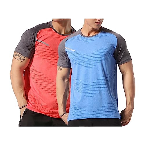 Allthemen Herren Muskelshirt Schnelltrocknen T Shirt Sport Athletic Laufshirt für Sommer Training Fitness 2er Set 4 L von Allthemen