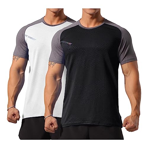 Allthemen Herren Muskelshirt Schnelltrocknen T Shirt Sport Athletic Laufshirt für Sommer Training Fitness 2er Set 5 L von Allthemen