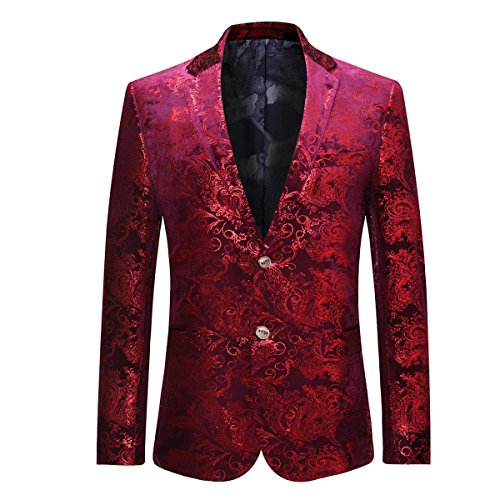 Allthemen Herren Pailletten Sakko Gold Glitzer Blazer Slim Fit Hochzeit Smoking Burgunderfarben 5XL von Allthemen