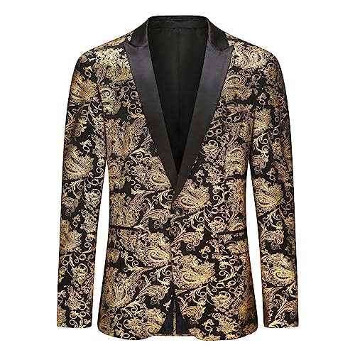 Allthemen Herren Pailletten Sakko Gold Glitzer Blazer Slim Fit Hochzeit Smoking Gold(1 Knopf) L von Allthemen