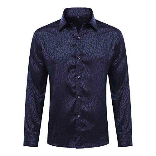 Allthemen Herren Paisley Hemd Langarm Jacquard Hemd für Männer Regular Fit Stickerei Freizeithemd #054 Blau L von Allthemen