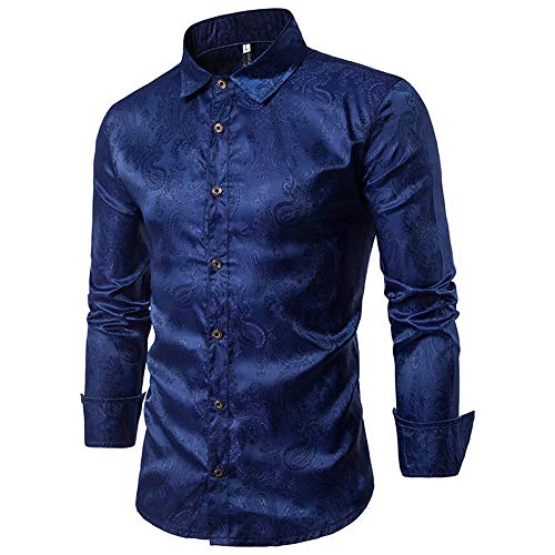 Allthemen Herren Paisley Hemd Langarm Jacquard Hemd für Männer Regular Fit Stickerei Freizeithemd Dunkelblau XXL #30 Dunkelblau XXL von Allthemen