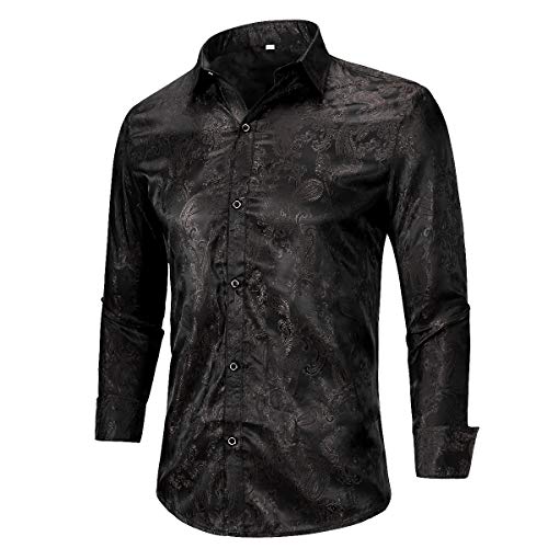 Allthemen Herren Paisley Hemd Langarm Jacquard Hemd für Männer Regular Fit Stickerei Freizeithemd Schwarz XL #30 Schwarz XL von Allthemen