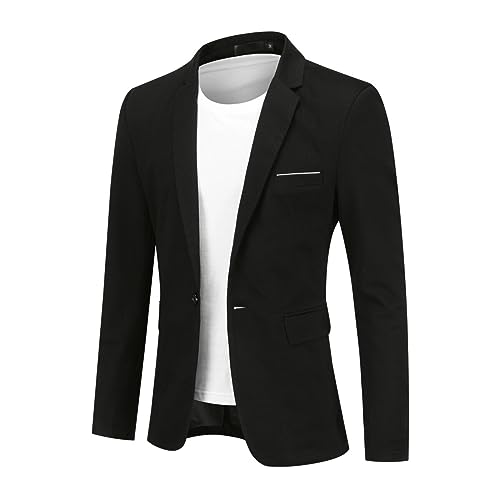 Allthemen Herren Sakko Baumwolle Stretch EIN Knopf Slim Fit Blazer Sportlich Freizeit Anzugjacke Leicht Jacke Business Schwarz XXL von Allthemen