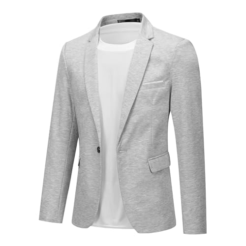 Allthemen Herren Sakko Baumwolle Stretch EIN Knopf Slim Fit Blazer Sportlich Freizeit Anzugjacke Leicht Jacke für Business Grau XL von Allthemen