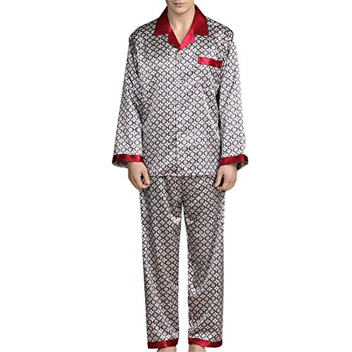 Allthemen Herren Satin Pyjama Schlafanzug Lang Hausanzug Nachtwäsche Langarm Shirt und Pyjamahose #89008 Rot2 L von Allthemen