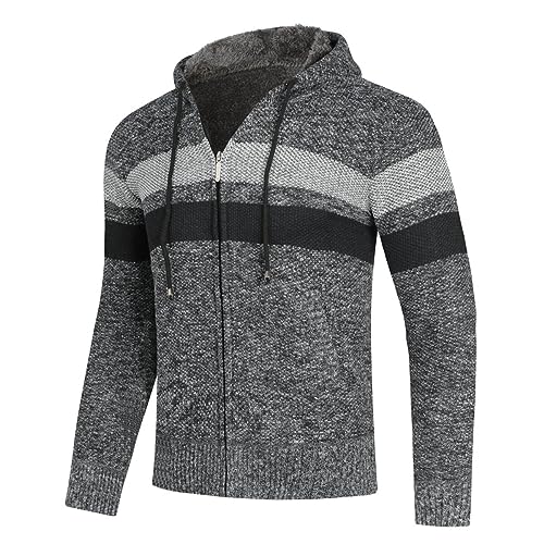 Allthemen Herren Strickjacke mit Kapuze Gefüttert Cardigan Männer Grobstrick Kapuzenjacke Winterjacke Übergangsjacke Warm #8809 Dunkelgrau XXL von Allthemen