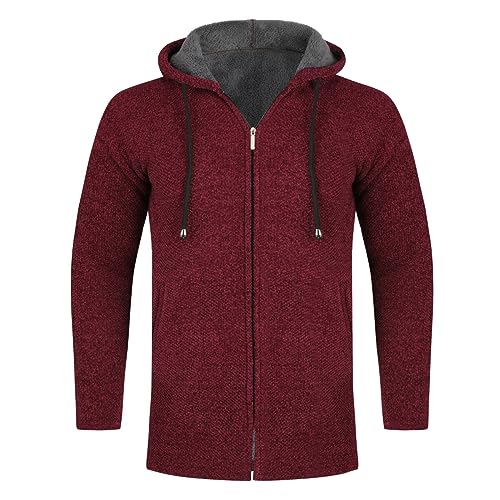 Allthemen Herren Strickjacke mit Kapuze Lang Gefüttert Cardigan Grobstrick Kapuzenjacke Kapuzenpullover Winterjacke Weinrot L von Allthemen