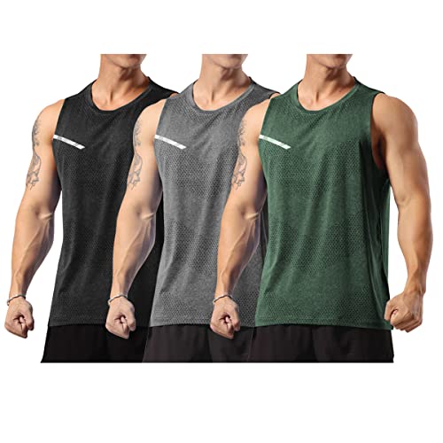 Allthemen Herren Tank Top Sport Sommer Tanktop Schnelltrocknendes Muskelshirt Achselshirts Ärmelloses Fitness Shirt #002 3er Set 1 3XL von Allthemen