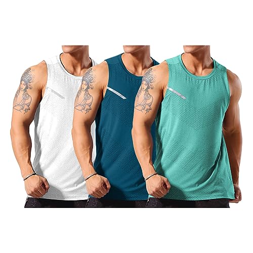 Allthemen Herren Tank Top Sport Sommer Tanktop Schnelltrocknendes Muskelshirt Achselshirts Ärmelloses Fitness Shirt #002 3er Set 3 L von Allthemen