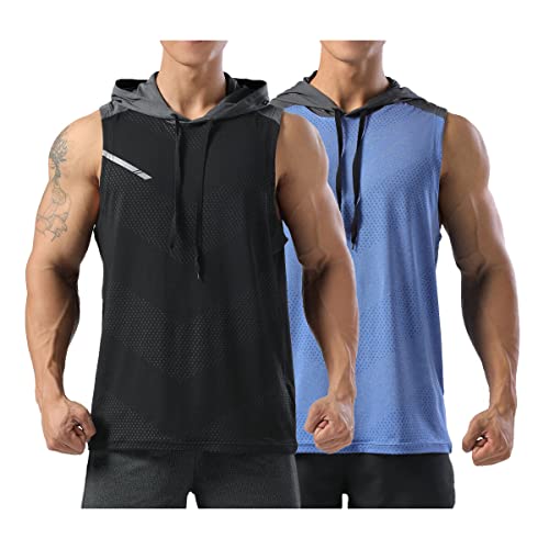 Allthemen Herren Tank Top Sport Sommer Tanktop Schnelltrocknendes Muskelshirt Achselshirts Ärmelloses Fitness Shirt #18 Schwarz+ Blau S von Allthemen