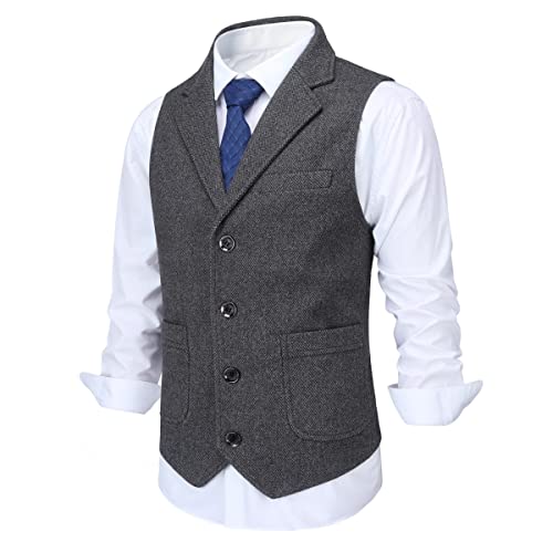 Allthemen Herren Weste Revers Tweed Wolle Anzugweste Formale Regular Fit Herrenweste Retro Business Hochzeit Grau S von Allthemen