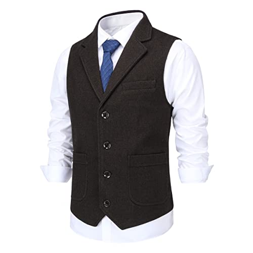 Allthemen Herren Weste Revers Tweed Wolle Anzugweste Formale Regular Fit Herrenweste Retro Business Hochzeit Kaffee 3XL von Allthemen