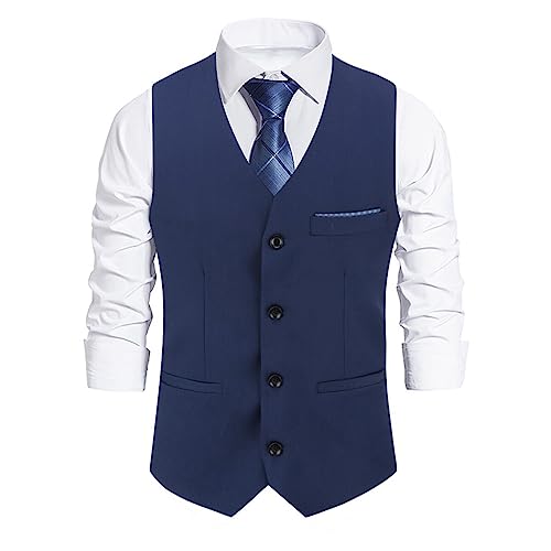 Allthemen Herren Weste Slim fit V Ausschnitt Anzugweste Ärmellose Westen für Business Hochzeit Blau 3XL von Allthemen