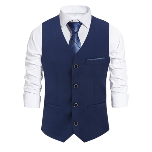 Allthemen Herren Weste Slim fit V Ausschnitt Anzugweste Ärmellose Westen für Business Hochzeit Blau L von Allthemen