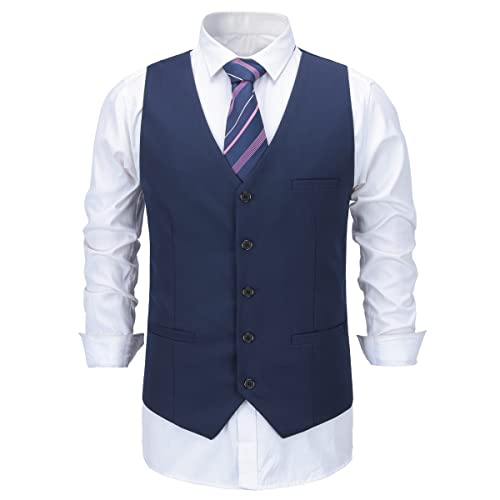 Allthemen Herren Weste V Ausschnitt Einreiher Gilet Slim Fit Business Anzugweste Western Dunkelblau M von Allthemen