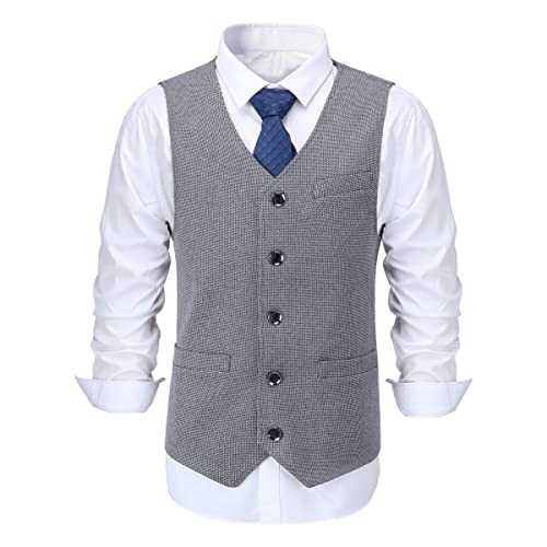 Allthemen Herren Western Weste Herringbone V-Ausschnitt Anzugweste Formale Classic Basic Wollweste für Hochzeit Hellgrau XXL von Allthemen