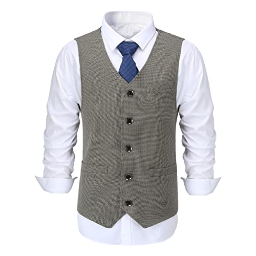 Allthemen Herren Western Weste Herringbone V-Ausschnitt Anzugweste Formale Classic Basic Wollweste für Hochzeit Kaffee L von Allthemen