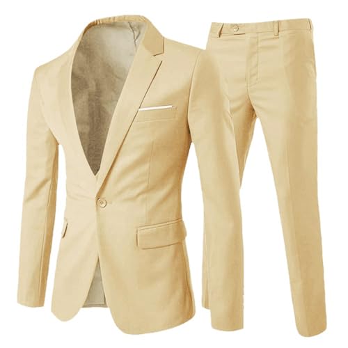 Allthemen Herrenanzug 2 Teilig Slim Fit Anzüge Business Hochzeitanzug für Männer Beige1 L von Allthemen