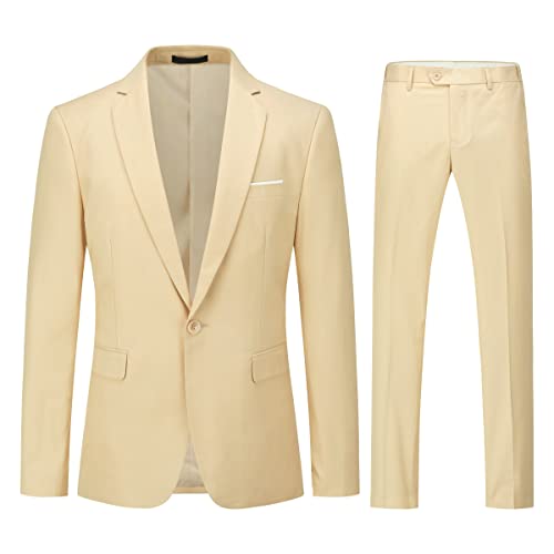 Allthemen Herrenanzug 2 Teilig Slim Fit Anzüge Business Hochzeitanzug für Männer Beige1 XS von Allthemen