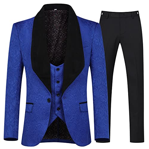 Allthemen Herrenanzug 3-Teilig Smoking Hochzeit Anzüge Herren EIN Knopf Schal Revers Blazer Weste Hose Blau XXXL von Allthemen