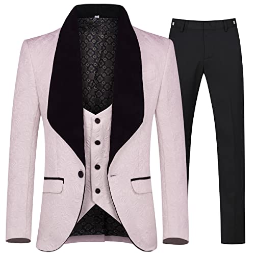 Allthemen Herrenanzug 3-Teilig Smoking Hochzeit Anzüge Herren EIN Knopf Schal Revers Blazer Weste Hose Rosa L von Allthemen