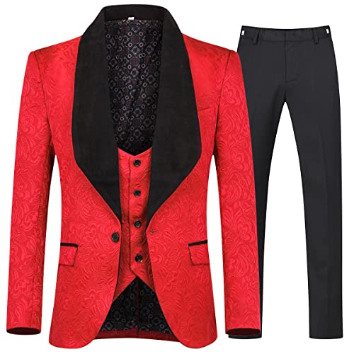 Allthemen Herrenanzug 3-Teilig Smoking Hochzeit Anzüge Herren EIN Knopf Schal Revers Blazer Weste Hose Rot M von Allthemen