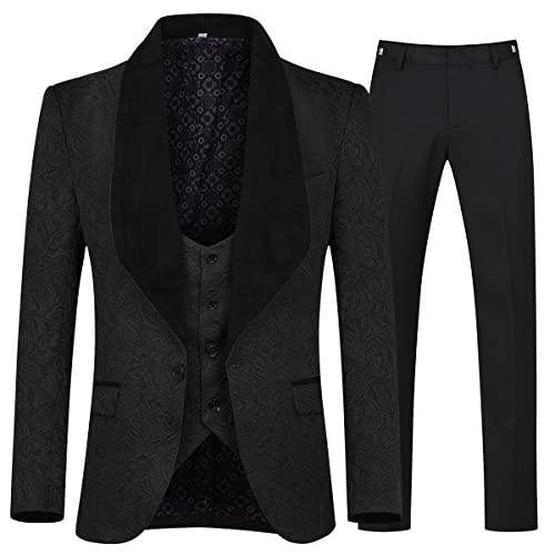 Allthemen Herrenanzug 3-Teilig Smoking Hochzeit Anzüge Herren EIN Knopf Schal Revers Blazer Weste Hose Schwarz S von Allthemen