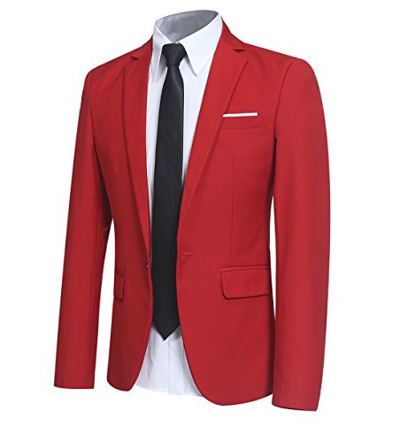 Allthemen Sakko Herren Slim Fit Sportlich Anzugjacke Herren Blazer für Business Hochzeit Freizeit Rot M von Allthemen