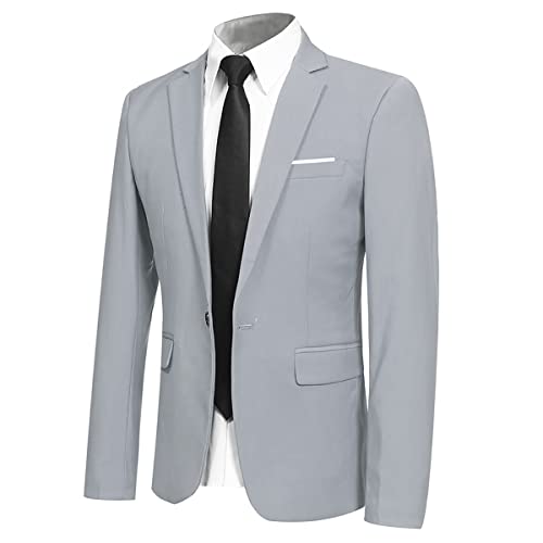 Allthemen Sakko Herren Slim Fit Sportlich Anzugjacke Herren Blazer für Business Hochzeit Freizeit Hellgrau XL von Allthemen