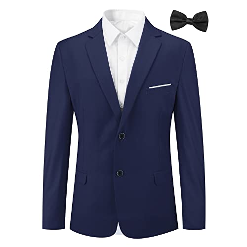 Allthemen Sakko Herren Slim Fit Sportlich Anzugjacke mit Fliege Zwei Knöpfe Herren Blazer für Business Hochzeit Freizeit Dunkelblau L von Allthemen